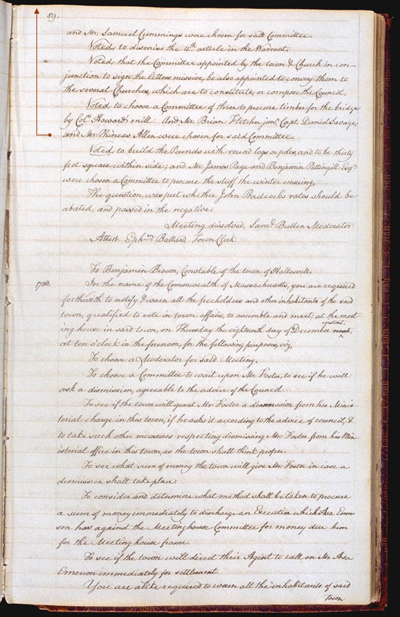 Hallowell Town Records (Transcription by John Sewall) folio 89 (October 30, 1788 meeting). Choose 'View Text' (at top) for faster download.