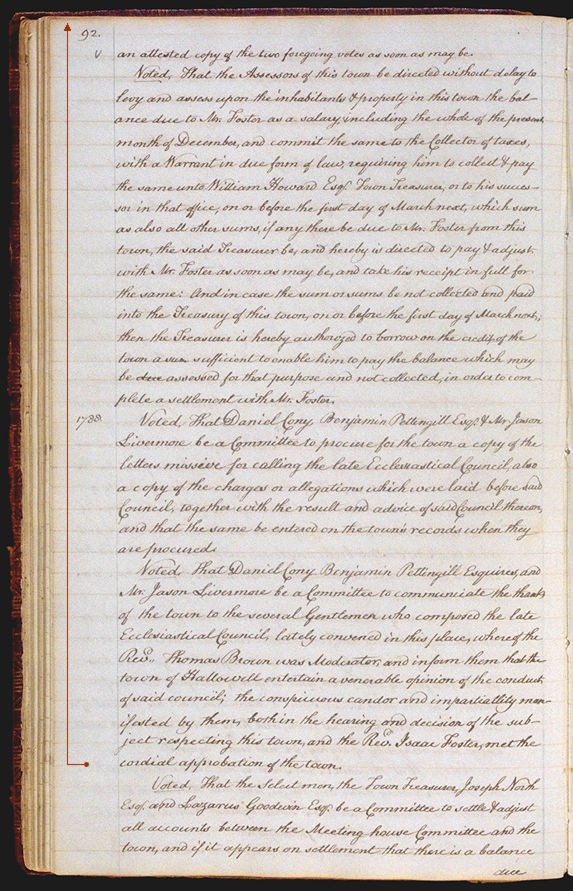 Hallowell Town Records (Transcription by John Sewall) folio 92 (December 18, 1788 meeting). Choose 'View Text' (at top) for faster download.