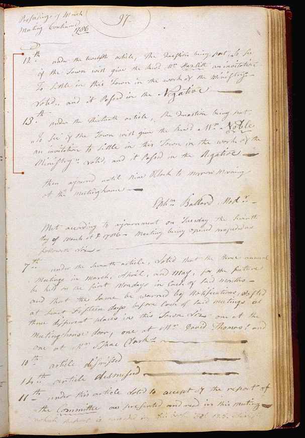 Hallowell Town Records (Original) folio 97 (March 6, 1786 meeting). Choose 'View Text' (at top) for faster download.