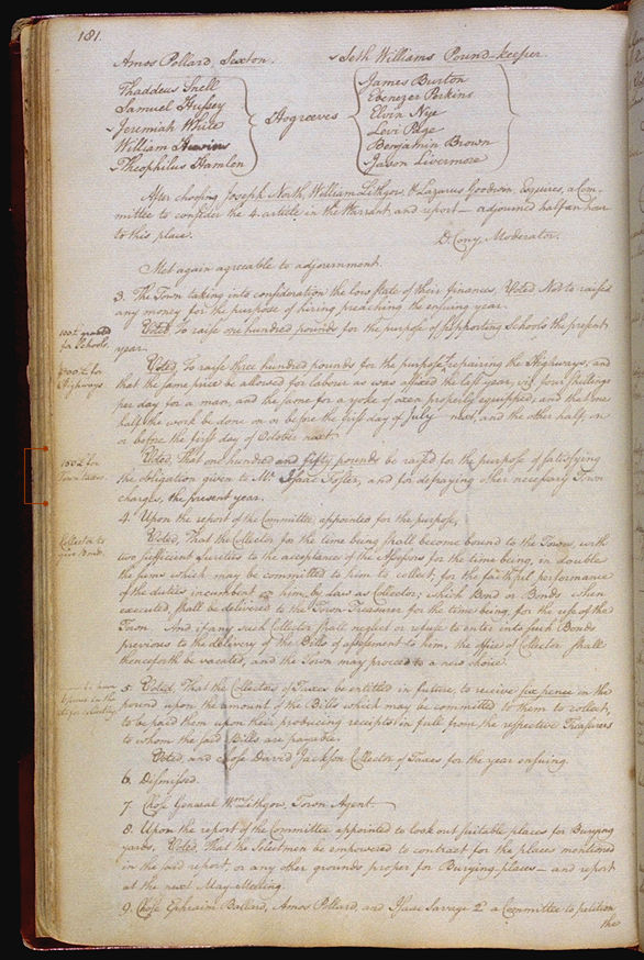 Hallowell Town Records (Original) folio 181 (April 5, 1790 meeting). Choose 'View Text' (at top) for faster download.