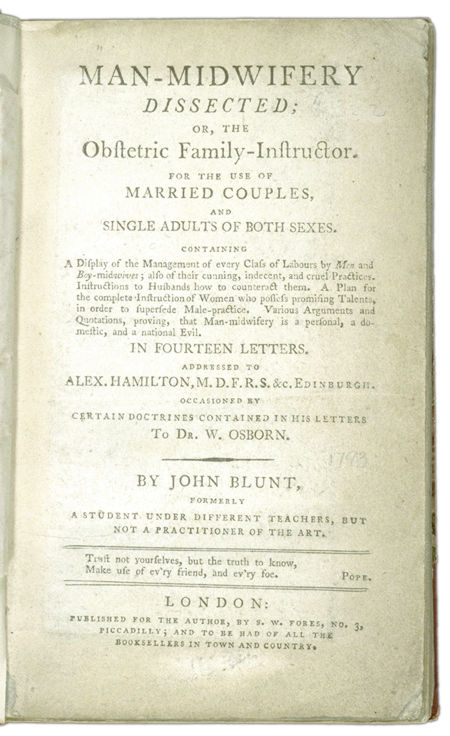Man-Midwifery Dissected; or, the Obstetric Family Instructor Title page. Choose 'View Text' (at top) for faster download.