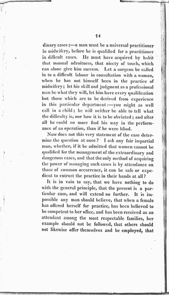 Remarks on the Employment of Females as Practitioners in Midwifery. By a Physician. Page 14. Choose 'View Text' (at top) for faster download.