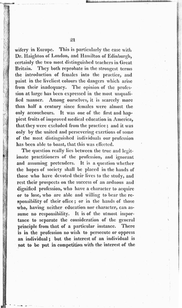 Remarks on the Employment of Females as Practitioners in Midwifery. By a Physician. Page 21. Choose 'View Text' (at top) for faster download.