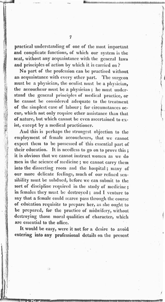 Remarks on the Employment of Females as Practitioners in Midwifery. By a Physician. Page 7. Choose 'View Text' (at top) for faster download.