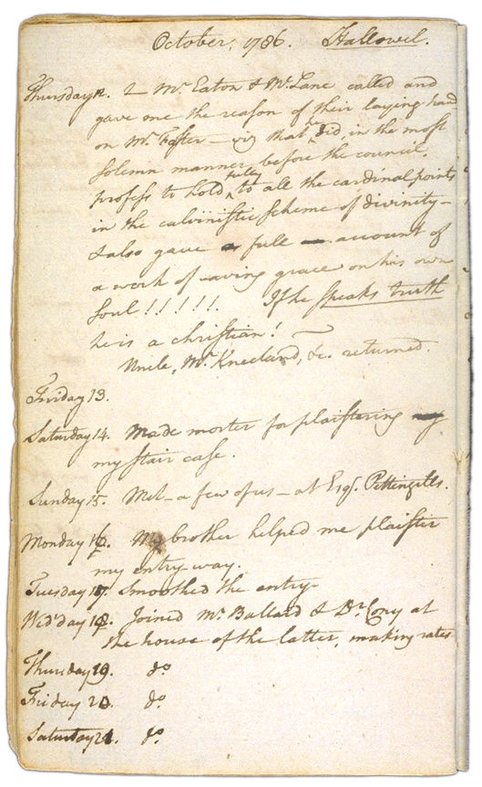 Henry Sewall's Diary October 12 through October 21, 1786. Choose 'View Text' (at top) for faster download.