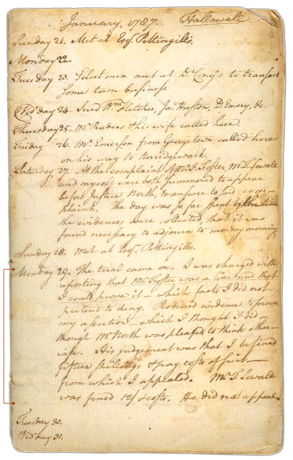 Henry Sewall's Diary January 21 through January 31, 1787. Choose 'View Text' (at top) for faster download.