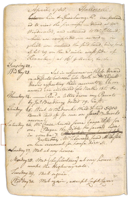 Henry Sewall's Diary April 21 through April 30, 1788. Choose 'View Text' (at top) for faster download.