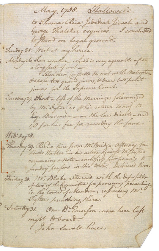 Henry Sewall's Diary May 24 through May 31, 1788. Choose 'View Text' (at top) for faster download.