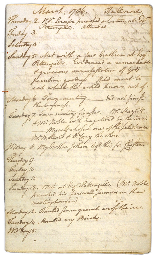 Henry Sewall's Diary March 2 through March 15, 1786. Choose 'View Text' (at top) for faster download.