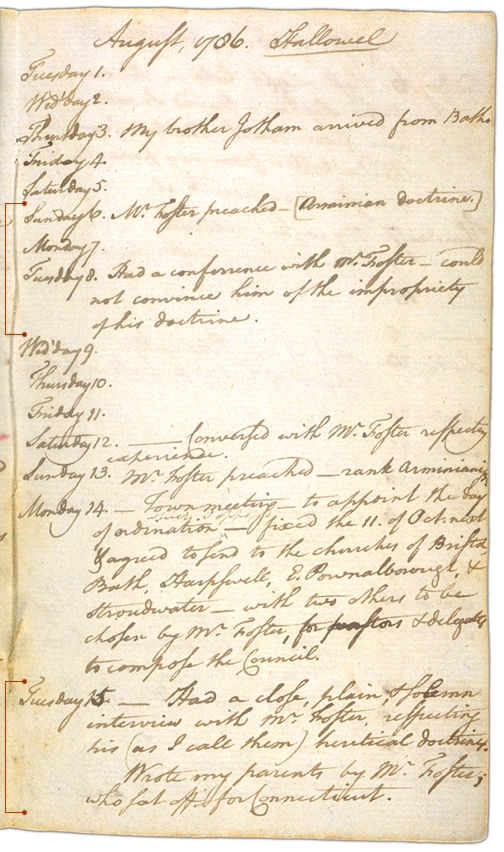 Henry Sewall's Diary August 1 through August 15, 1786. Choose 'View Text' (at top) for faster download.
