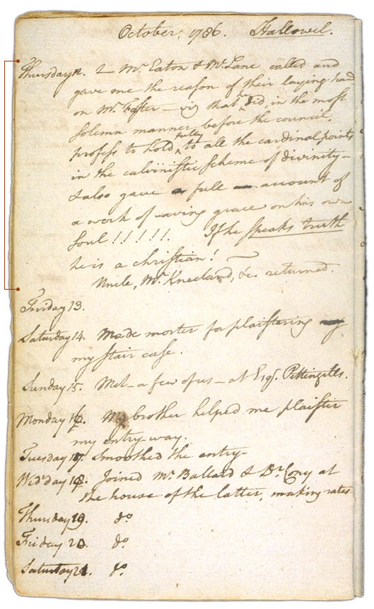 Henry Sewall's Diary October 12 through October 21, 1786. Choose 'View Text' (at top) for faster download.