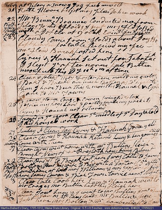 Feb. 21-Mar. 4, 1785 diary page (image, 158K). Choose 'View Text' (at left) for faster download.