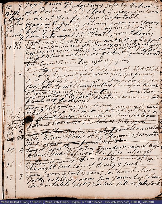 Sep. 10-17, 1785 diary page (image, 143K). Choose 'View Text' (at left) for faster download.