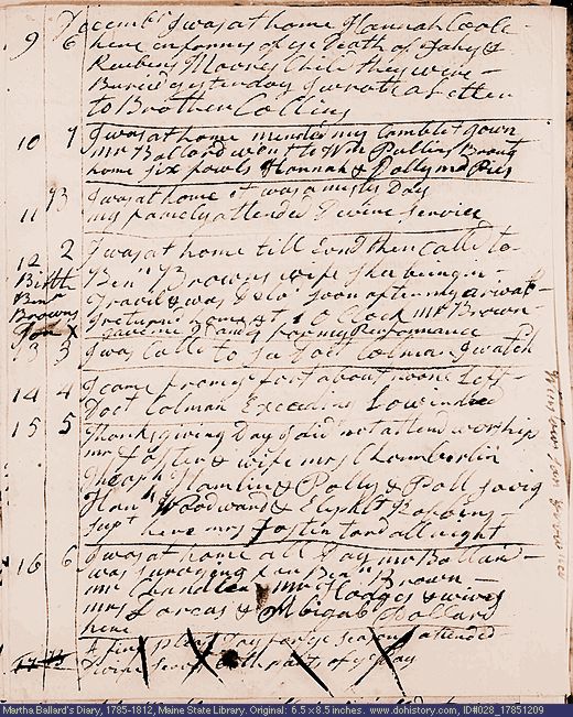 Dec. 9-16, 1785 diary page (image, 127K). Choose 'View Text' (at left) for faster download.
