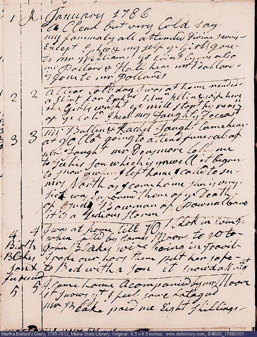 Jan. 1-5, 1786 diary page (image, 130K). Choose 'View Text' (at left) for faster download.