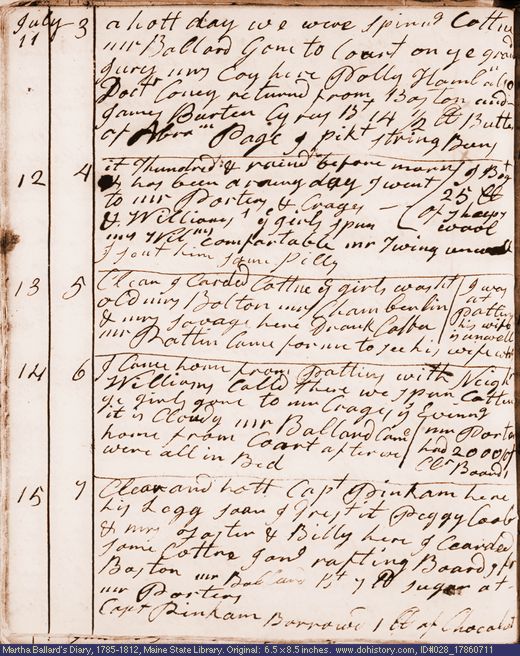 Jul. 11-15, 1786 diary page (image, 114K). Choose 'View Text' (at left) for faster download.