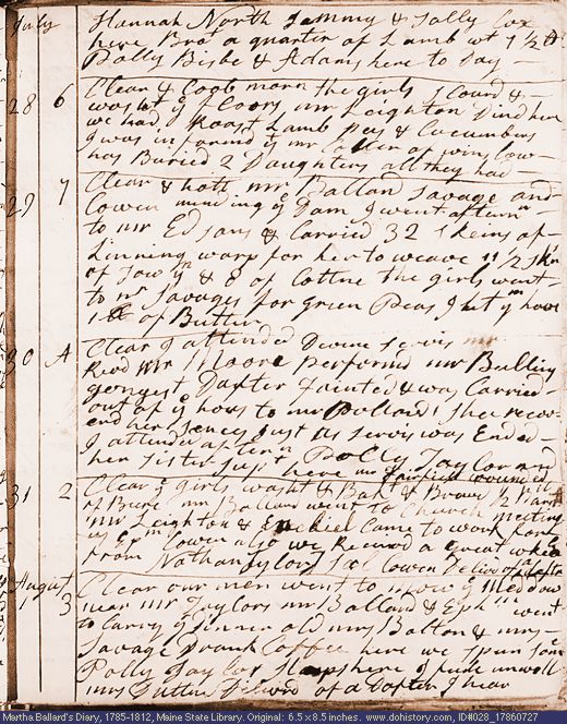 Jul. 27-Aug. 1, 1786 diary page (image, 128K). Choose 'View Text' (at left) for faster download.