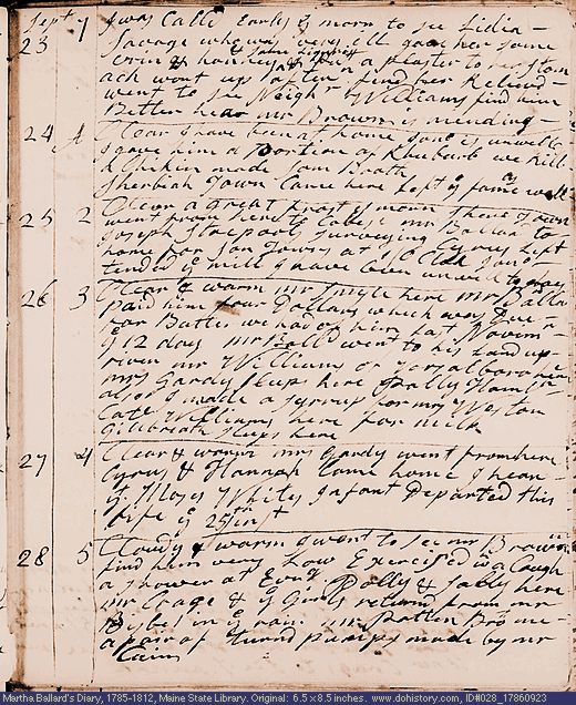Sep. 23-28, 1786 diary page (image, 131K). Choose 'View Text' (at left) for faster download.