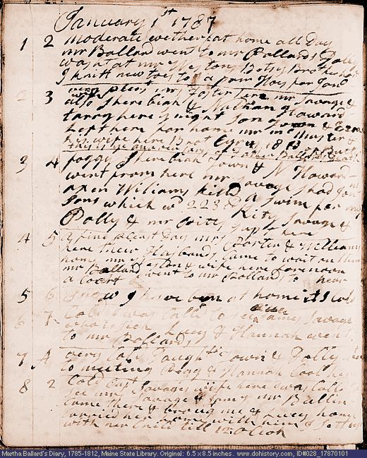 Jan. 1-8, 1787 diary page (image, 116K). Choose 'View Text' (at left) for faster download.
