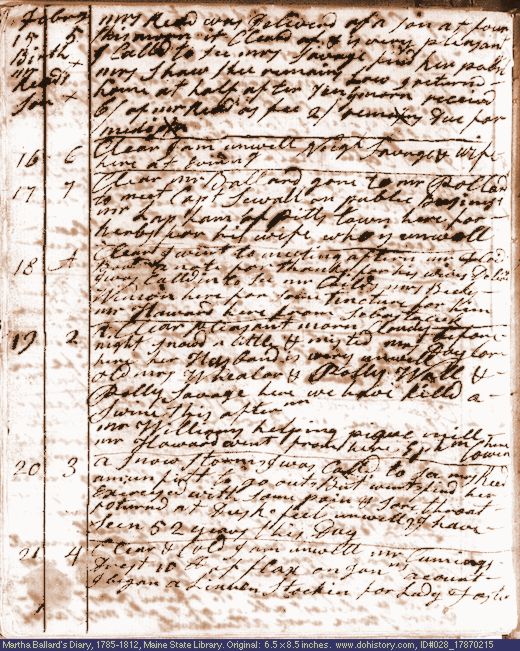 Feb. 15-21, 1787 diary page (image, 130K). Choose 'View Text' (at left) for faster download.