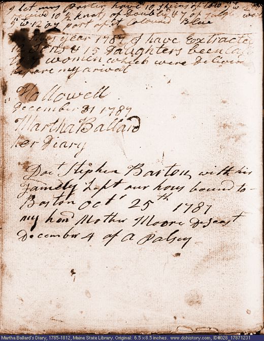 Dec. 31, 1787 diary page (image, 90K). Choose 'View Text' (at left) for faster download.
