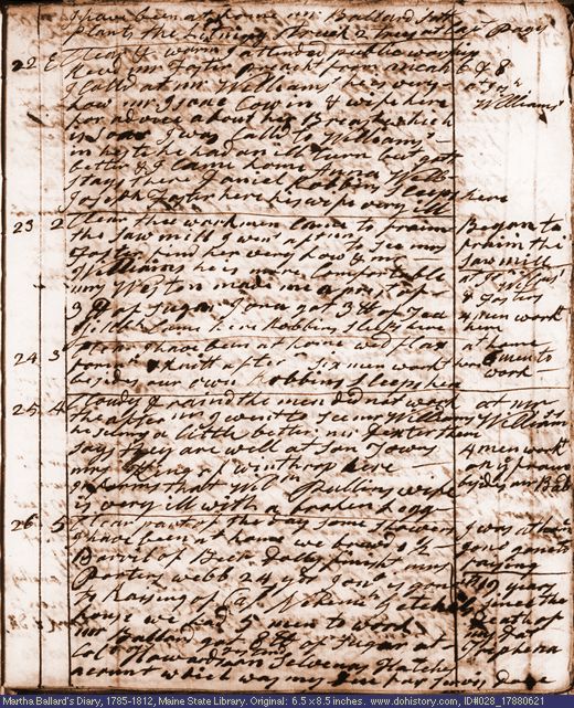 Jun. 21-26, 1788 diary page (image, 138K). Choose 'View Text' (at left) for faster download.