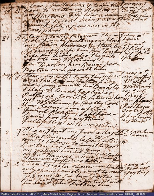 Jul. 30-Aug. 3, 1788 diary page (image, 130K). Choose 'View Text' (at left) for faster download.
