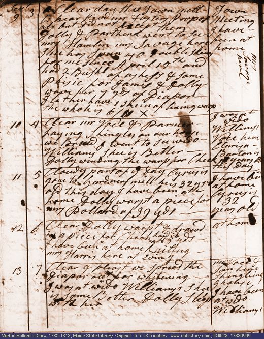 Sep. 9-13, 1788 diary page (image, 126K). Choose 'View Text' (at left) for faster download.