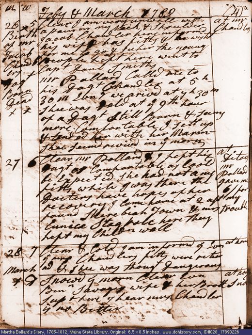 Feb. 26-Mar. 1, 1789 diary page (image, 130K). Choose 'View Text' (at left) for faster download.