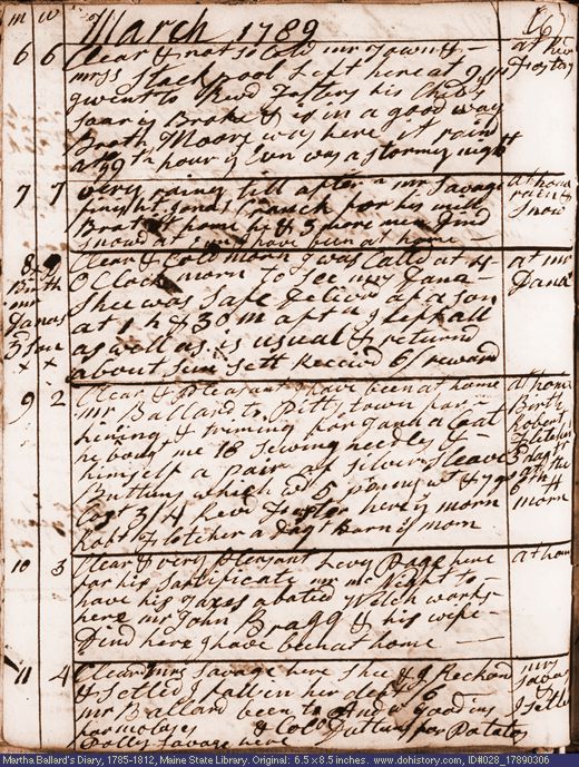 Mar. 6-11, 1789 diary page (image, 139K). Choose 'View Text' (at left) for faster download.
