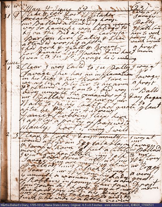 May 31-Jun. 2, 1789 diary page (image, 139K). Choose 'View Text' (at left) for faster download.