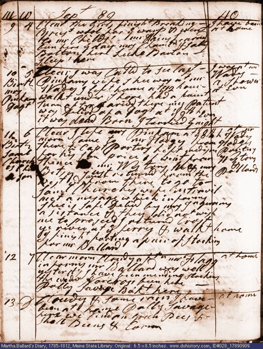 Sep. 9-13, 1789 diary page (image, 130K). Choose 'View Text' (at left) for faster download.