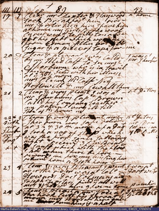 Sep. 19-24, 1789 diary page (image, 131K). Choose 'View Text' (at left) for faster download.