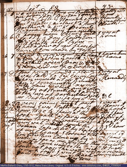 Sep. 24-28, 1789 diary page (image, 144K). Choose 'View Text' (at left) for faster download.