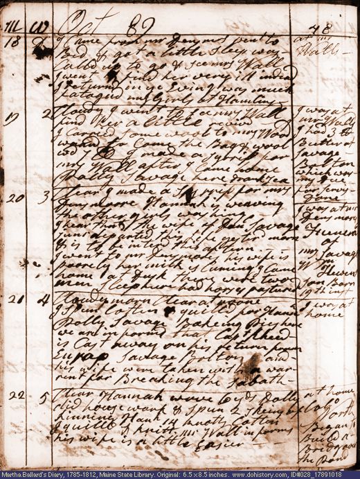 Oct. 18-22, 1789 diary page (image, 136K). Choose 'View Text' (at left) for faster download.