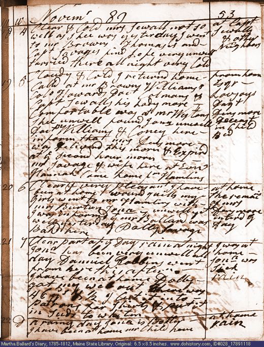 Nov. 18-22, 1789 diary page (image, 139K). Choose 'View Text' (at left) for faster download.