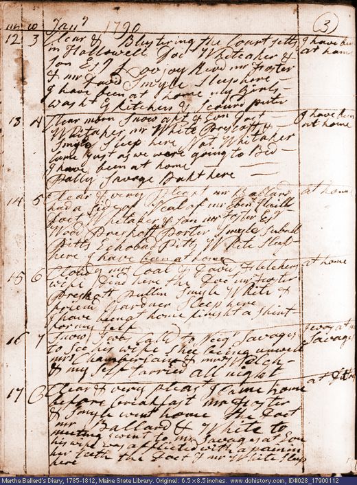 Jan. 12-17, 1790 diary page (image, 127K). Choose 'View Text' (at left) for faster download.