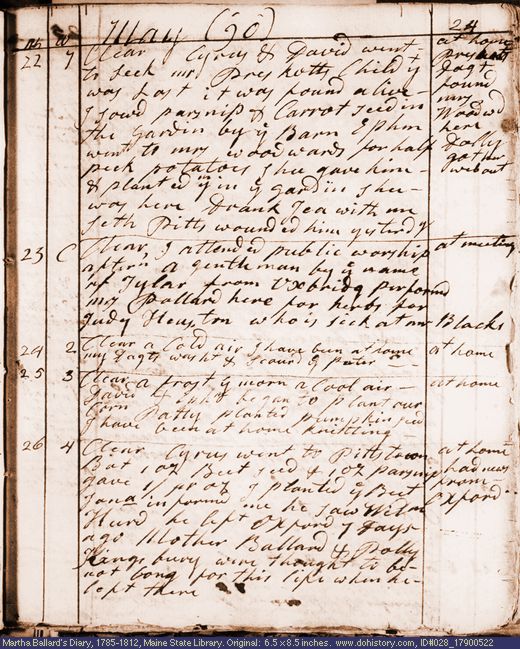 May 22-26, 1790 diary page (image, 111K). Choose 'View Text' (at left) for faster download.