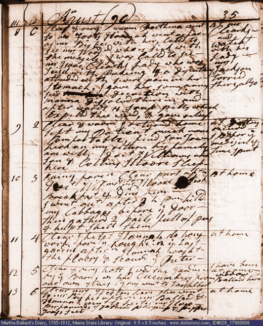 Aug. 8-13, 1790 diary page (image, 123K). Choose 'View Text' (at left) for faster download.