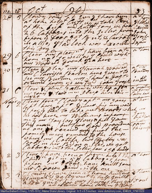 Oct. 28-Nov. 3, 1790 diary page (image, 126K). Choose 'View Text' (at left) for faster download.