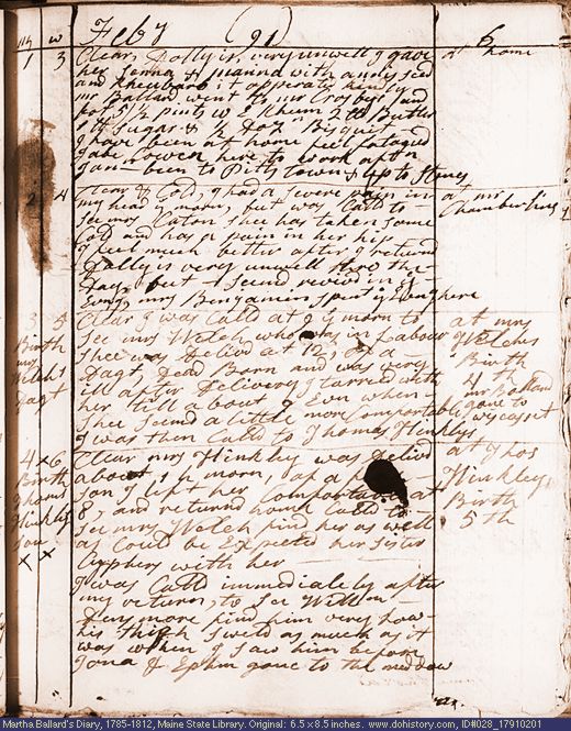 Feb. 1-4, 1791 diary page (image, 122K). Choose 'View Text' (at left) for faster download.
