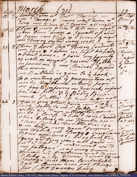 Mar. 19-22, 1791 diary page (image, 122K). Choose 'View Text' (at left) for faster download.