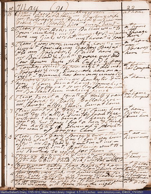 May 1-12, 1791 diary page (image, 138K). Choose 'View Text' (at left) for faster download.