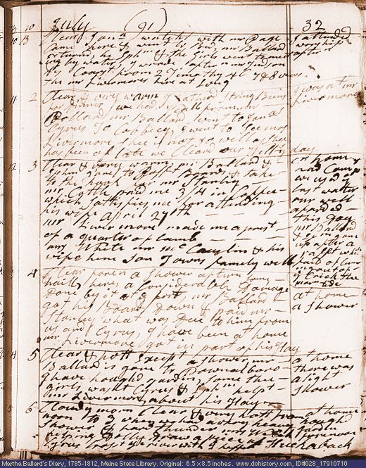 Jul. 10-15, 1791 diary page (image, 129K). Choose 'View Text' (at left) for faster download.