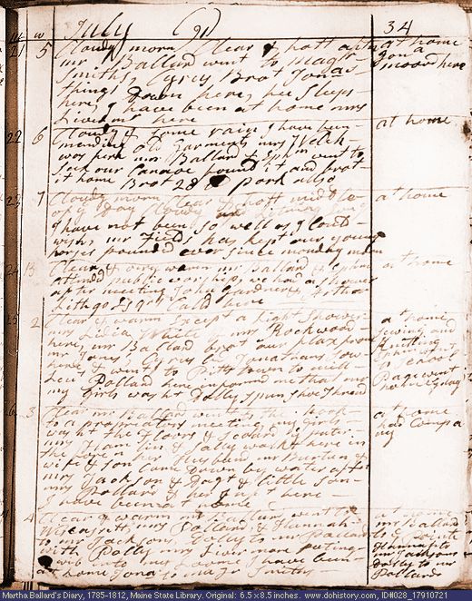 Jul. 21-27, 1791 diary page (image, 118K). Choose 'View Text' (at left) for faster download.