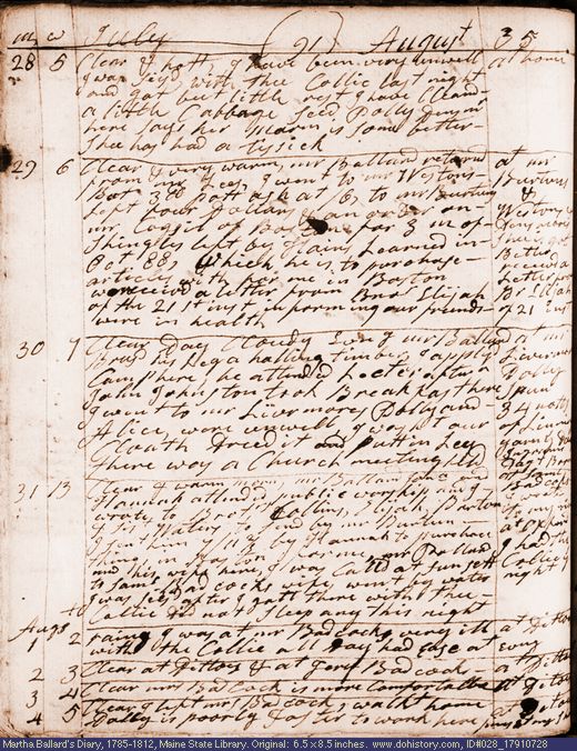 Jul. 28-Aug. 4, 1791 diary page (image, 133K). Choose 'View Text' (at left) for faster download.