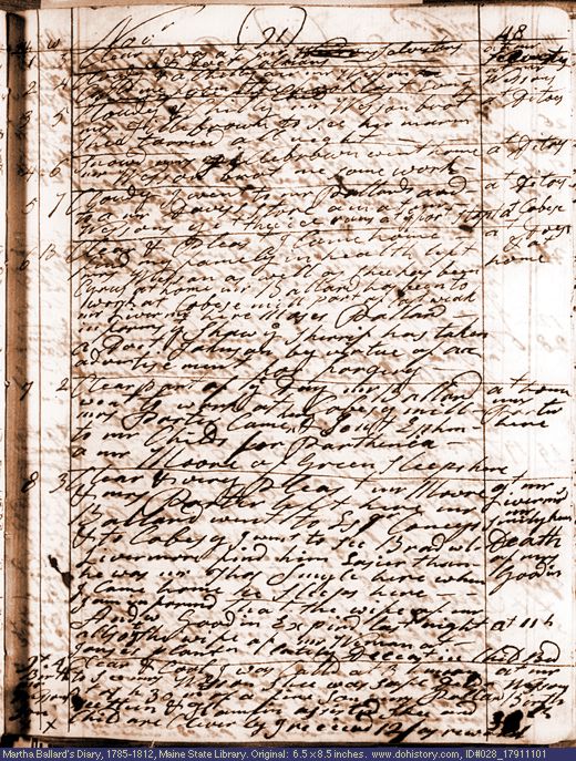Nov. 1-9, 1791 diary page (image, 152K). Choose 'View Text' (at left) for faster download.
