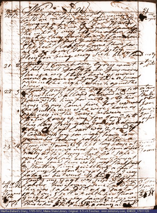 Nov. 20-24, 1791 diary page (image, 147K). Choose 'View Text' (at left) for faster download.