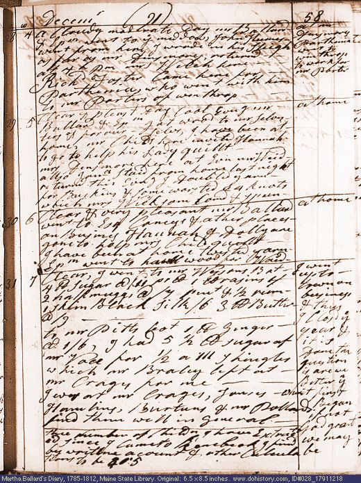 Dec. 28-31, 1791 diary page (image, 139K). Choose 'View Text' (at left) for faster download.