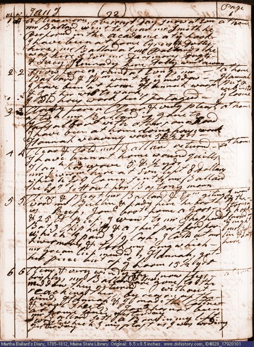 Jan. 1-6, 1792 diary page (image, 141K). Choose 'View Text' (at left) for faster download.